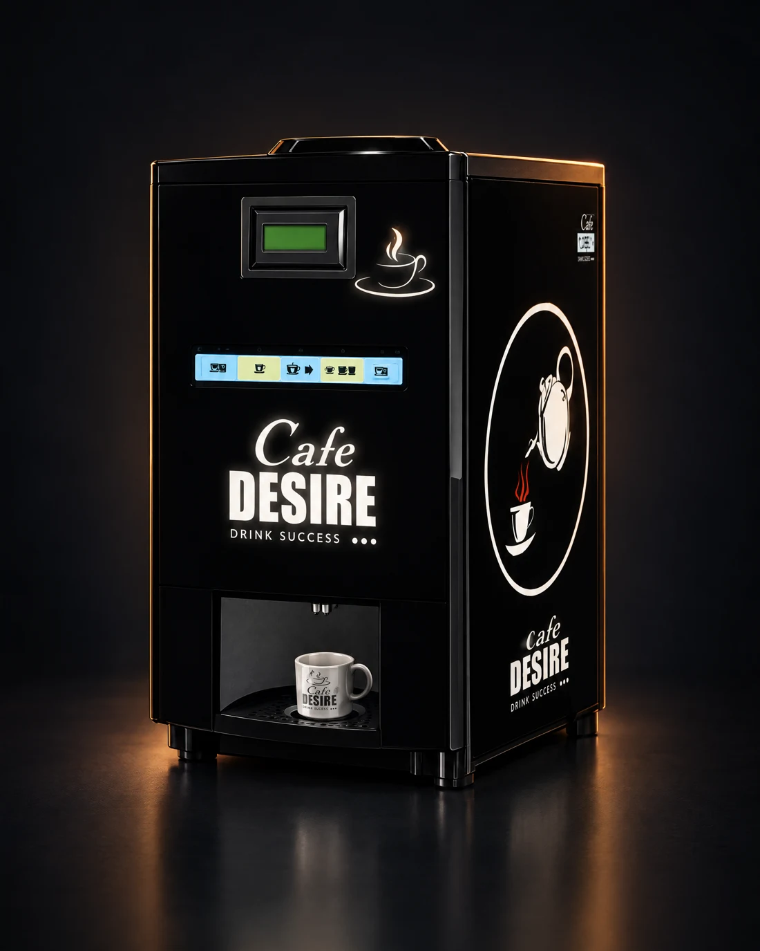 Café Desire beverage machine with warm studio lighting